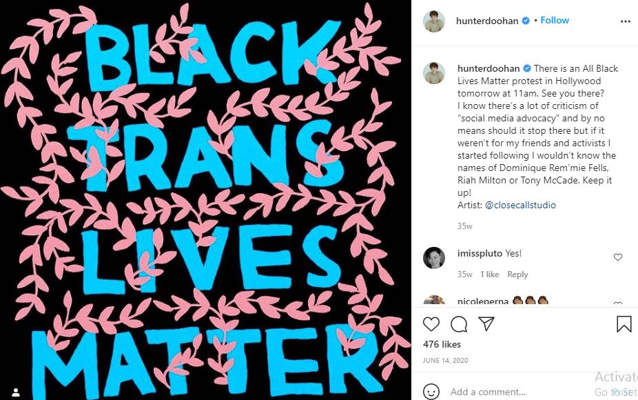 Hunter Doohan Wiki, altura, edad, novio, familia, biografía y más 34 Hunter Doohan apoya el movimiento Black Trans Live Matter